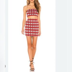 Red Plaid Two-Piece Skirt Set